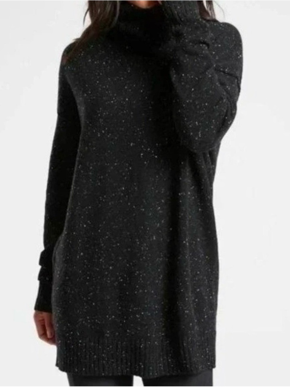 Athleta Black & White Speckled Wool / Cashmere Turtleneck Sweater - Size XXS